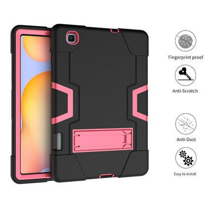 For Samsung Galaxy Tab S6 Lite P610 Contrast Color Robot Shockproof Silicon + PC Protective Case with Holder(Black + Rose Red)-garmade.com