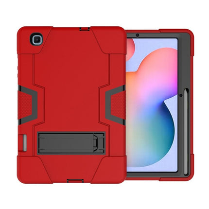 For Samsung Galaxy Tab S6 Lite P610 Contrast Color Robot Shockproof Silicon + PC Protective Case with Holder(Red + Black)-garmade.com