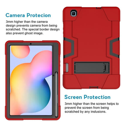 For Samsung Galaxy Tab S6 Lite P610 Contrast Color Robot Shockproof Silicon + PC Protective Case with Holder(Red + Black)-garmade.com