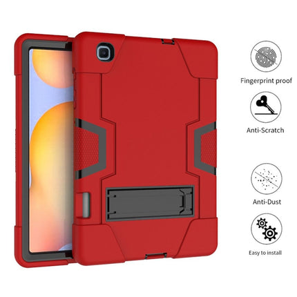 For Samsung Galaxy Tab S6 Lite P610 Contrast Color Robot Shockproof Silicon + PC Protective Case with Holder(Red + Black)-garmade.com