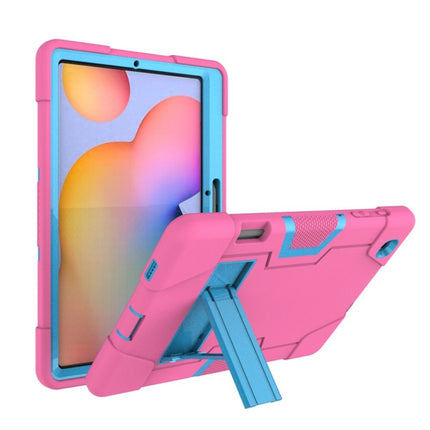 For Samsung Galaxy Tab S6 Lite P610 Contrast Color Robot Shockproof Silicon + PC Protective Case with Holder(Rose Red + Blue)-garmade.com