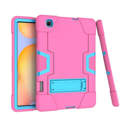 For Samsung Galaxy Tab S6 Lite P610 Contrast Color Robot Shockproof Silicon + PC Protective Case with Holder(Rose Red + Blue)-garmade.com
