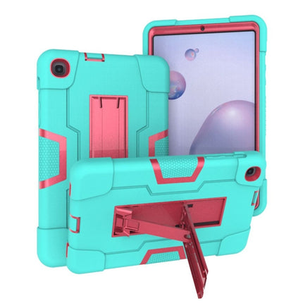 For Samsung Galaxy Tab A 8.4 (2020) T307 Contrast Color Robot Shockproof Silicon + PC Protective Case with Holder(Mint Green + Rose Red)-garmade.com