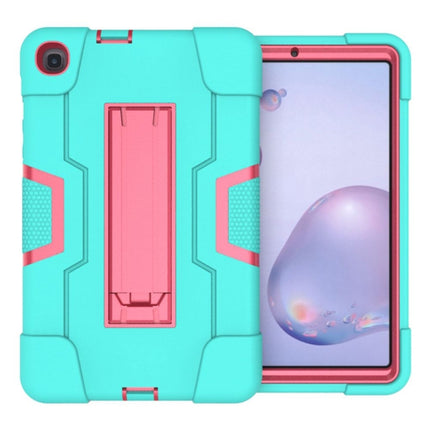 For Samsung Galaxy Tab A 8.4 (2020) T307 Contrast Color Robot Shockproof Silicon + PC Protective Case with Holder(Mint Green + Rose Red)-garmade.com