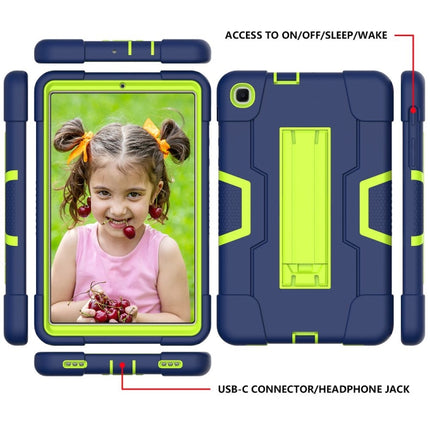 For Samsung Galaxy Tab A 8.4 (2020) T307 Contrast Color Robot Shockproof Silicon + PC Protective Case with Holder(Navy Blue + Yellow-green)-garmade.com