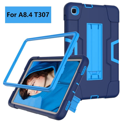 For Samsung Galaxy Tab A 8.4 (2020) T307 Contrast Color Robot Shockproof Silicon + PC Protective Case with Holder(Navy Blue + Blue)-garmade.com