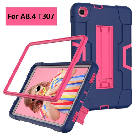 For Samsung Galaxy Tab A 8.4 (2020) T307 Contrast Color Robot Shockproof Silicon + PC Protective Case with Holder(Navy Blue + Rose Red)-garmade.com