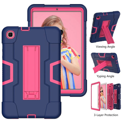 For Samsung Galaxy Tab A 8.4 (2020) T307 Contrast Color Robot Shockproof Silicon + PC Protective Case with Holder(Navy Blue + Rose Red)-garmade.com
