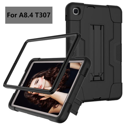 For Samsung Galaxy Tab A 8.4 (2020) T307 Contrast Color Robot Shockproof Silicon + PC Protective Case with Holder(Black)-garmade.com