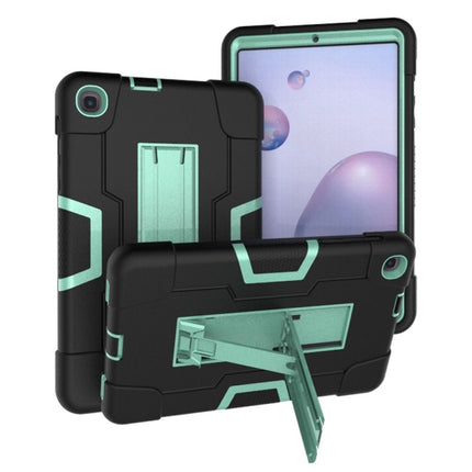 For Samsung Galaxy Tab A 8.4 (2020) T307 Contrast Color Robot Shockproof Silicon + PC Protective Case with Holder(Black + Mint Green)-garmade.com