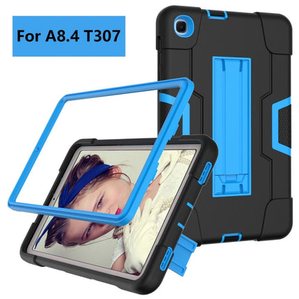 For Samsung Galaxy Tab A 8.4 (2020) T307 Contrast Color Robot Shockproof Silicon + PC Protective Case with Holder(Black + Blue)-garmade.com