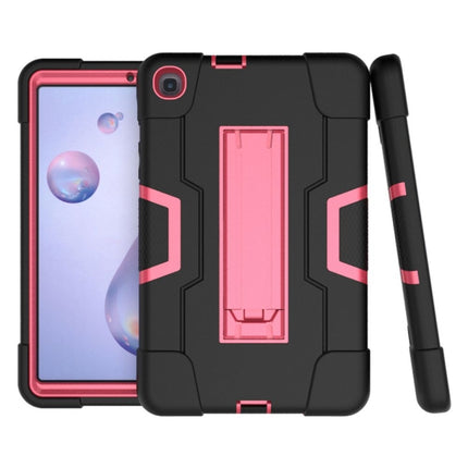 For Samsung Galaxy Tab A 8.4 (2020) T307 Contrast Color Robot Shockproof Silicon + PC Protective Case with Holder(Black + Rose Red)-garmade.com