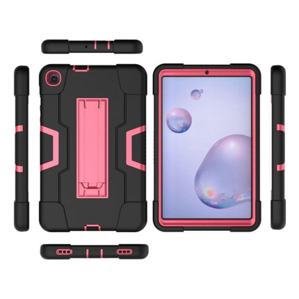 For Samsung Galaxy Tab A 8.4 (2020) T307 Contrast Color Robot Shockproof Silicon + PC Protective Case with Holder(Black + Rose Red)-garmade.com