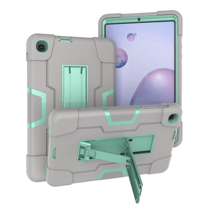 For Samsung Galaxy Tab A 8.4 (2020) T307 Contrast Color Robot Shockproof Silicon + PC Protective Case with Holder(Grey + Mint Green)-garmade.com