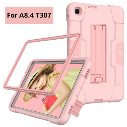 For Samsung Galaxy Tab A 8.4 (2020) T307 Contrast Color Robot Shockproof Silicon + PC Protective Case with Holder(Rose Gold)-garmade.com