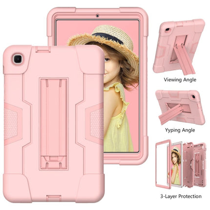For Samsung Galaxy Tab A 8.4 (2020) T307 Contrast Color Robot Shockproof Silicon + PC Protective Case with Holder(Rose Gold)-garmade.com