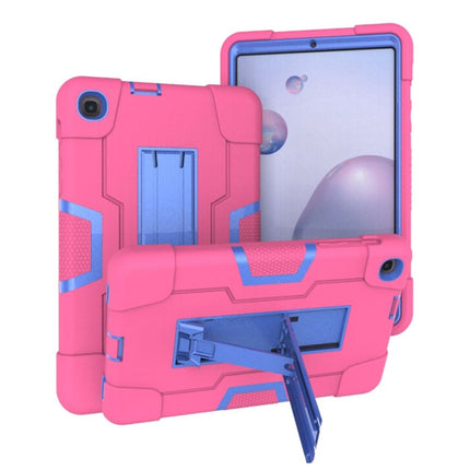 For Samsung Galaxy Tab A 8.4 (2020) T307 Contrast Color Robot Shockproof Silicon + PC Protective Case with Holder(Rose Red + Blue)-garmade.com