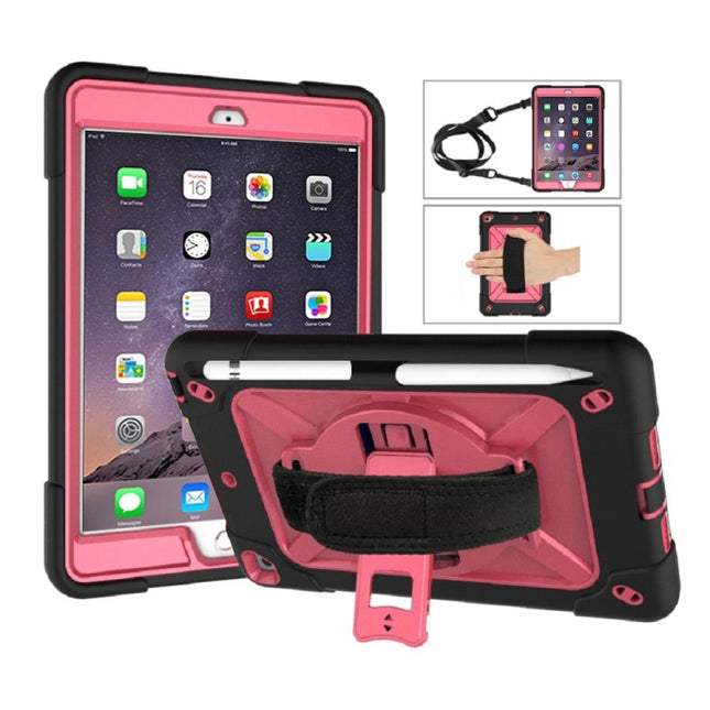 Contrast Color Silicone + PC Combination Case with Holder For iPad mini 3(Black + Rose Red)-garmade.com