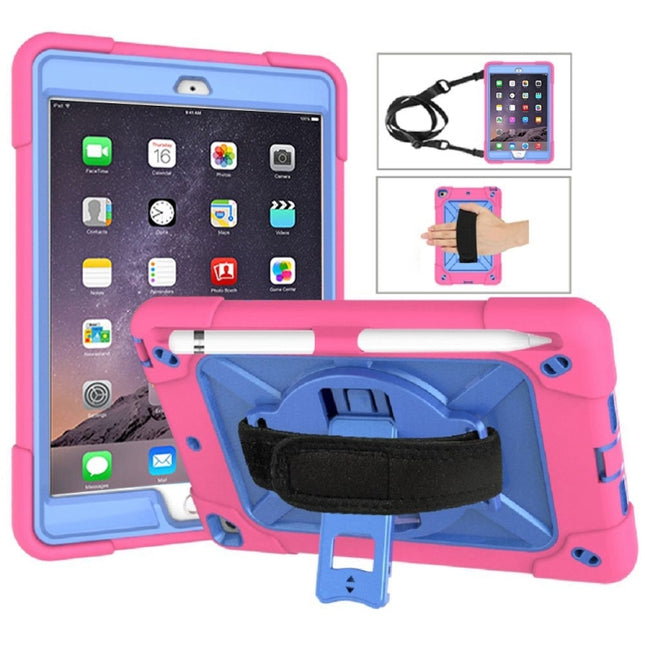 Contrast Color Silicone + PC Combination Case with Holder For iPad mini 3(Rose Red + Blue)-garmade.com