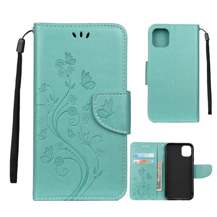 For iPhone 11 Pro Max Butterfly Flower Pattern Horizontal Flip Leather Case with Holder & Card Slots & Wallet(Green)-garmade.com