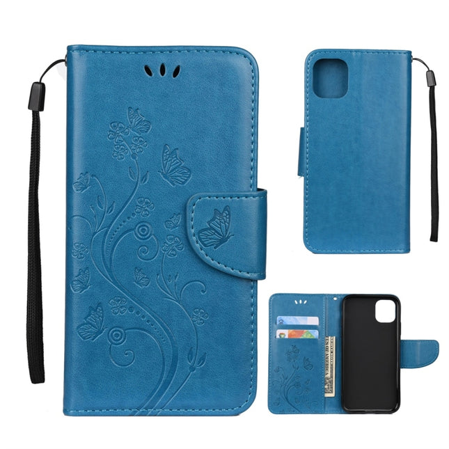 For iPhone 11 Pro Max Butterfly Flower Pattern Horizontal Flip Leather Case with Holder & Card Slots & Wallet(Blue)-garmade.com