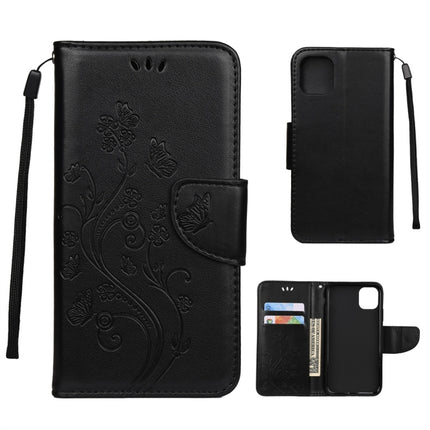 For iPhone 11 Pro Max Butterfly Flower Pattern Horizontal Flip Leather Case with Holder & Card Slots & Wallet(Black)-garmade.com