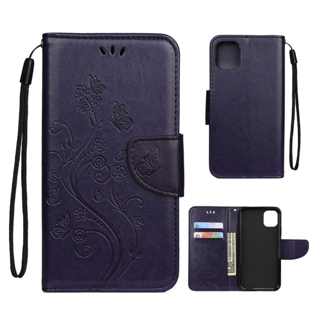 For iPhone 11 Pro Max Butterfly Flower Pattern Horizontal Flip Leather Case with Holder & Card Slots & Wallet(Deep Purple)-garmade.com