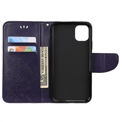 For iPhone 11 Pro Max Butterfly Flower Pattern Horizontal Flip Leather Case with Holder & Card Slots & Wallet(Deep Purple)-garmade.com