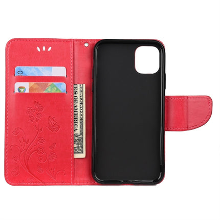For iPhone 11 Pro Max Butterfly Flower Pattern Horizontal Flip Leather Case with Holder & Card Slots & Wallet(Red)-garmade.com