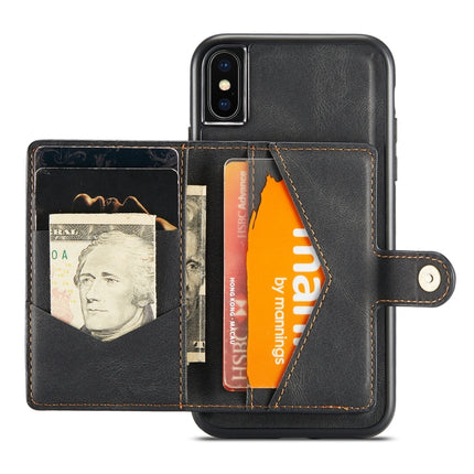JEEHOOD Retro Magnetic Detachable Protective Case with Wallet & Card Slot & Holder For iPhone X / XS(Black)-garmade.com