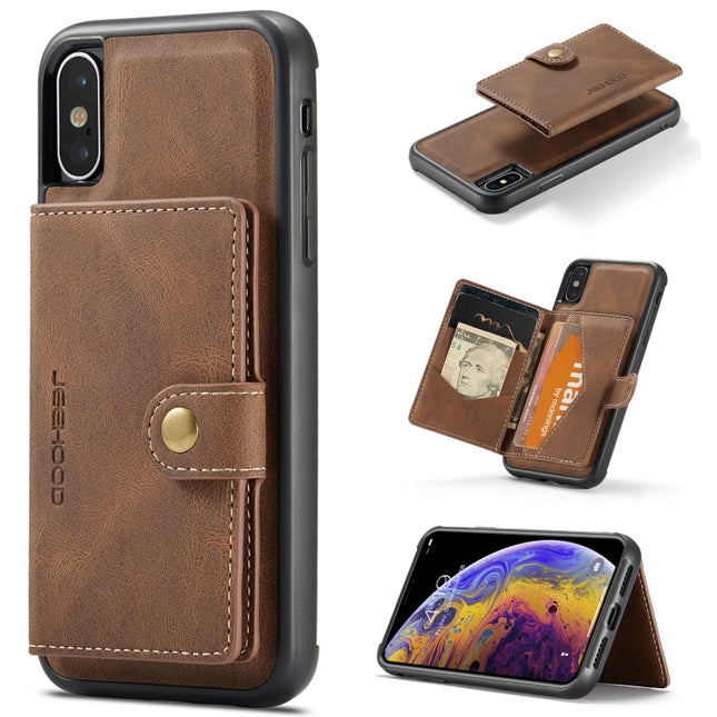 JEEHOOD Retro Magnetic Detachable Protective Case with Wallet & Card Slot & Holder For iPhone X / XS(Brown)-garmade.com