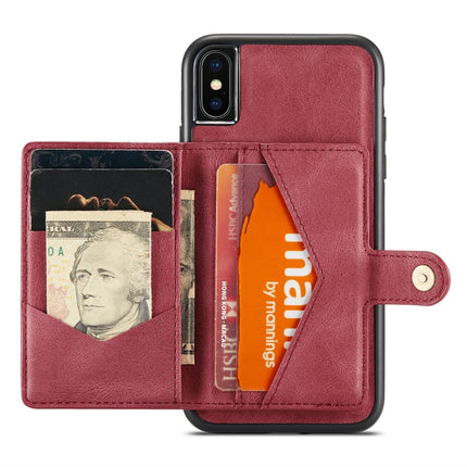 JEEHOOD Retro Magnetic Detachable Protective Case with Wallet & Card Slot & Holder For iPhone X / XS(Red)-garmade.com