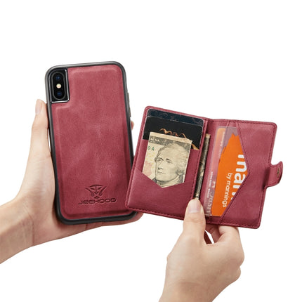 JEEHOOD Retro Magnetic Detachable Protective Case with Wallet & Card Slot & Holder For iPhone X / XS(Red)-garmade.com