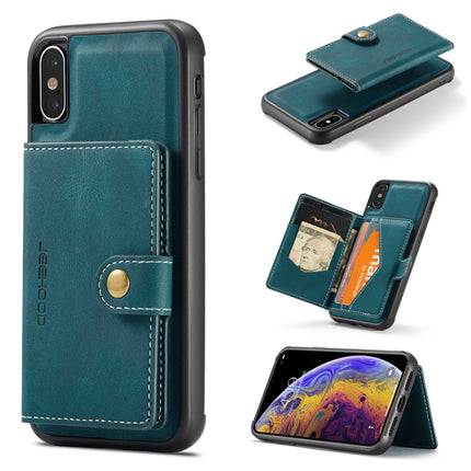 JEEHOOD Retro Magnetic Detachable Protective Case with Wallet & Card Slot & Holder For iPhone X / XS(Blue)-garmade.com