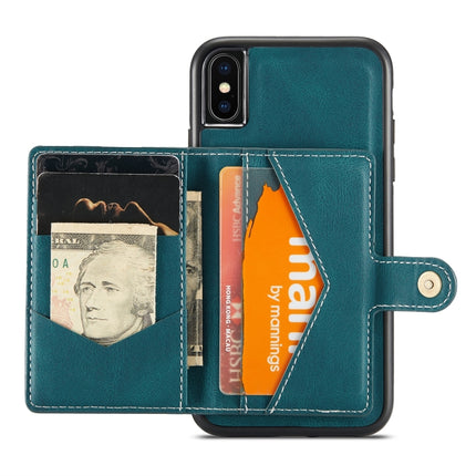 JEEHOOD Retro Magnetic Detachable Protective Case with Wallet & Card Slot & Holder For iPhone X / XS(Blue)-garmade.com