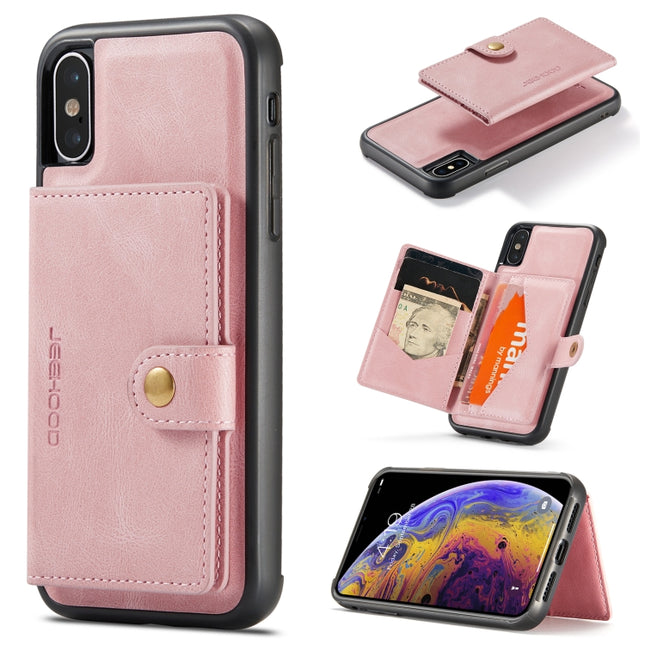 JEEHOOD Retro Magnetic Detachable Protective Case with Wallet & Card Slot & Holder For iPhone X / XS(Pink)-garmade.com