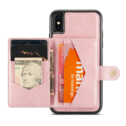 JEEHOOD Retro Magnetic Detachable Protective Case with Wallet & Card Slot & Holder For iPhone X / XS(Pink)-garmade.com