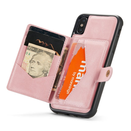 JEEHOOD Retro Magnetic Detachable Protective Case with Wallet & Card Slot & Holder For iPhone X / XS(Pink)-garmade.com