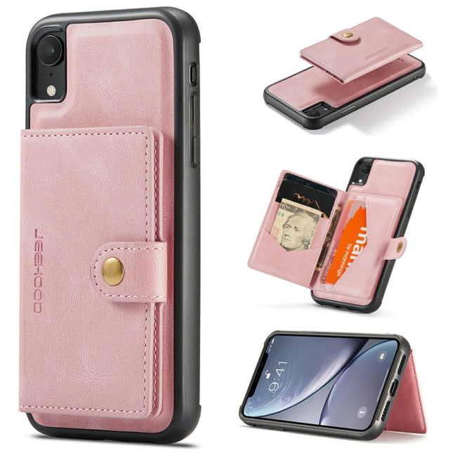 JEEHOOD Retro Magnetic Detachable Protective Case with Wallet & Card Slot & Holder For iPhone XR(Pink)-garmade.com
