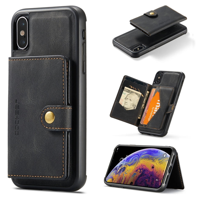 JEEHOOD Retro Magnetic Detachable Protective Case with Wallet & Card Slot & Holder For iPhone XS Max(Black)-garmade.com