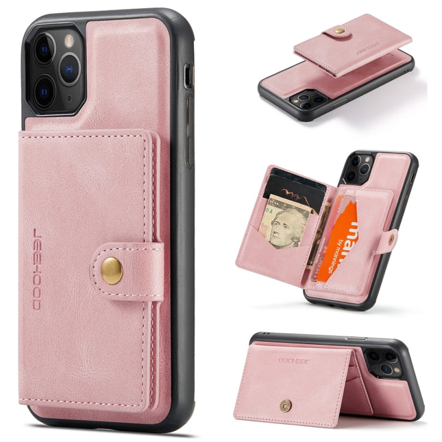 JEEHOOD Retro Magnetic Detachable Protective Case with Wallet & Card Slot & Holder For iPhone 11 Pro(Pink)-garmade.com