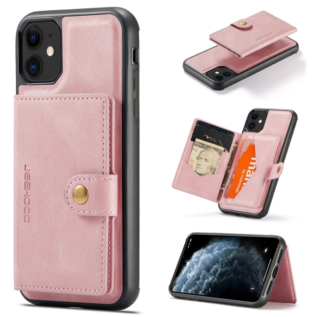 JEEHOOD Retro Magnetic Detachable Protective Case with Wallet & Card Slot & Holder For iPhone 11(Pink)-garmade.com