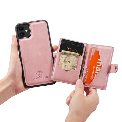 JEEHOOD Retro Magnetic Detachable Protective Case with Wallet & Card Slot & Holder For iPhone 11(Pink)-garmade.com