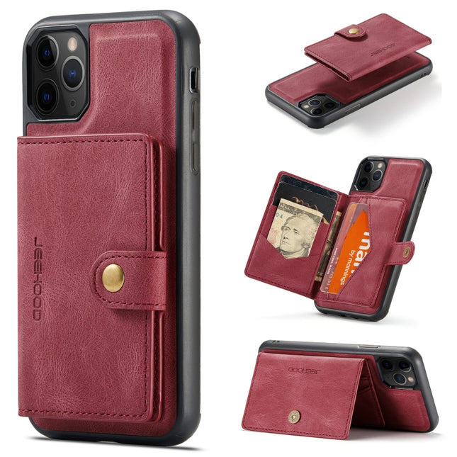 JEEHOOD Retro Magnetic Detachable Protective Case with Wallet & Card Slot & Holder For iPhone 11 Pro Max(Red)-garmade.com