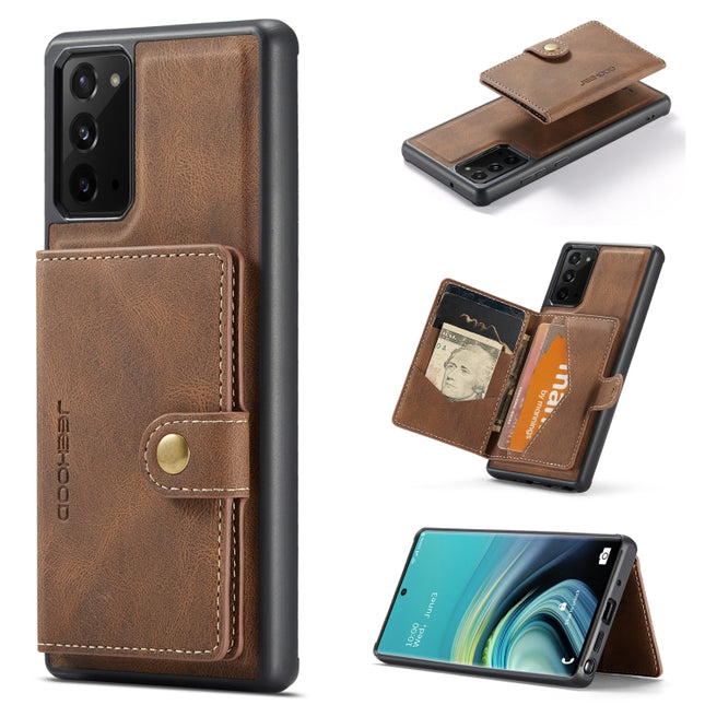 For Samsung Galaxy Note20 JEEHOOD Retro Magnetic Detachable Protective Case with Wallet & Card Slot & Holder(Brown)-garmade.com