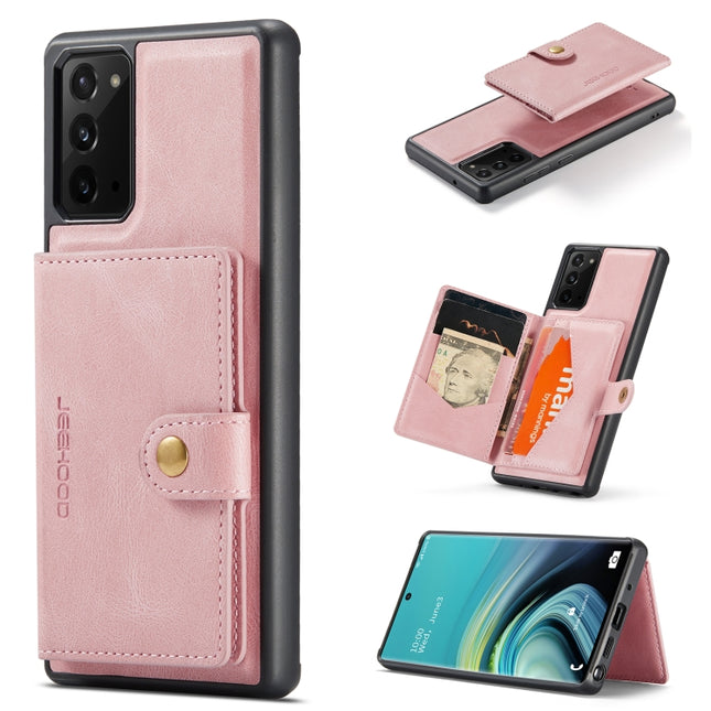 For Samsung Galaxy Note20 JEEHOOD Retro Magnetic Detachable Protective Case with Wallet & Card Slot & Holder(Pink)-garmade.com
