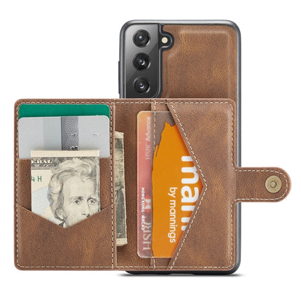For Samsung Galaxy S21 5G JEEHOOD Retro Magnetic Detachable Protective Case with Wallet & Card Slot & Holder(Brown)-garmade.com