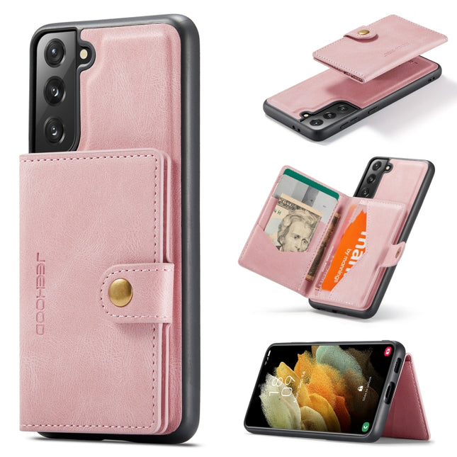 For Samsung Galaxy S21 5G JEEHOOD Retro Magnetic Detachable Protective Case with Wallet & Card Slot & Holder(Pink)-garmade.com