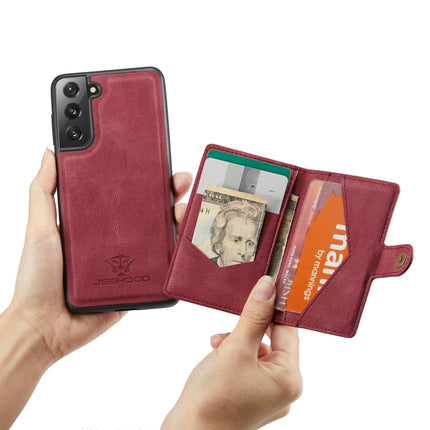 For Samsung Galaxy S21+ 5G JEEHOOD Retro Magnetic Detachable Protective Case with Wallet & Card Slot & Holder(Red)-garmade.com