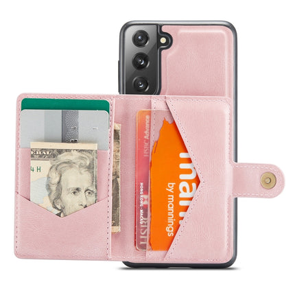 For Samsung Galaxy S21+ 5G JEEHOOD Retro Magnetic Detachable Protective Case with Wallet & Card Slot & Holder(Pink)-garmade.com